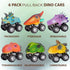 6 Pack Pull Back Dino Cars, Dinosaur Car Toys for Kids, Pull Back Dinosaur Cars Set