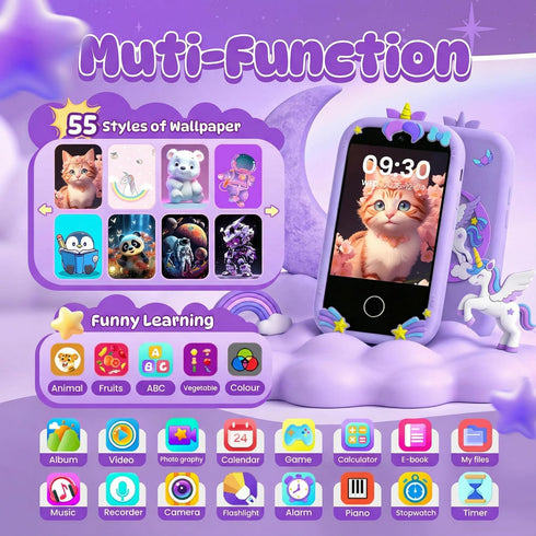 Uckqui 2.8" 18 MP3, 32GB 3-10, Kids Smart Phone for Girls, Toddler Phone Toy with Dual Camera, Touchscreen, Games