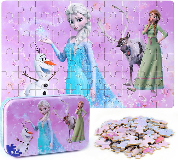 LELEMON 60 Piece Pretty Girl Puzzles for Kids Ages 4-8, Snowman Jigsaw Puzzles for Ages 3-5, Educational Learning Toys