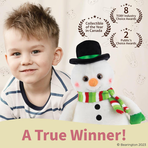 Bearington Snowball The Plush Snowman, 7 Inch Stuffed Christmas Plushies, Ideal Gift for Toddlers & Kids