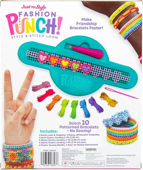 Just My Style Fashion Punch Style & Stitch Loom, Friendship Bracelet Kit for Jewelry Making, Great for Kids Arts &