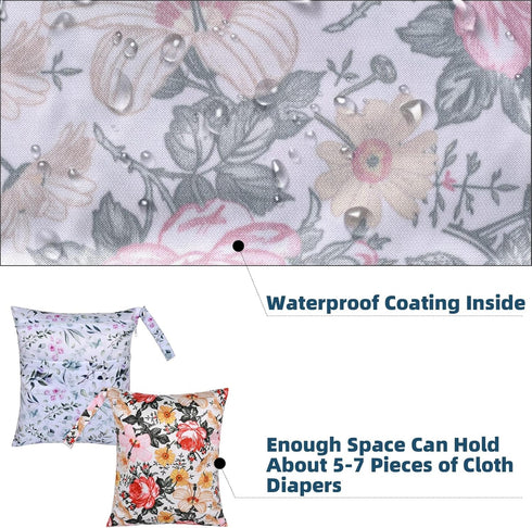 2 2 Pcs Wet Dry Bags for Baby Cloth Diapers,Washable Travel Bags,Beach,Pool,Gym Bag for Swimsuits or Wet Clothes