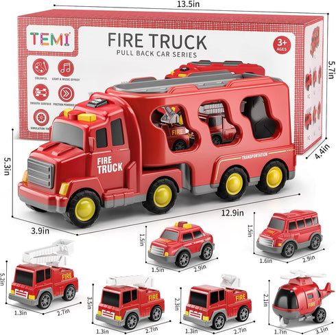 TEMI Toddler Truck Toys for Kids 1-6 Years, 7 Pack Friction Power Vehicle Car Toy, Christmas Birthday Gifts