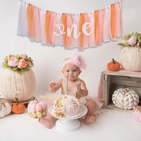 VANGNING First Birthday High Chair Tutu Skirt Banner - Pumpkin Theme Party Decor