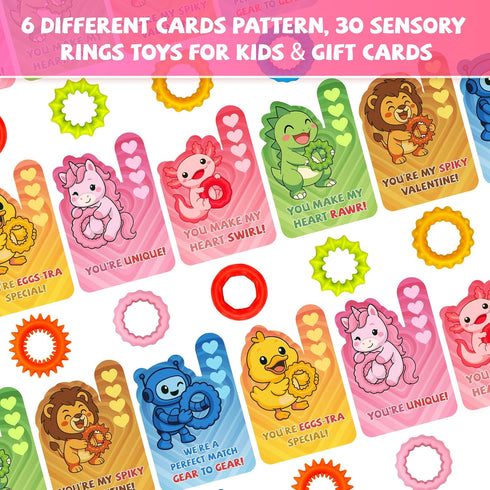 Gocozer 30Pack Valentines Day Gifts Cards for Kids School with Fidget Toys Sensory Rings, Fidget Ring Sensory