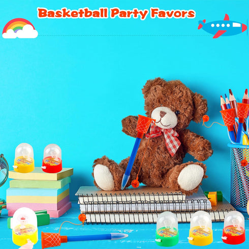 24 Pack Mini Basketball Game Party Favor, Includes 12 Mini Basketball Hoop Finger Games and 12 Basketball Hoop Pens