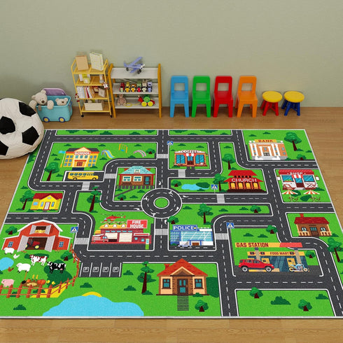 DINSUMRUG (59X39.4 INCH, 1) Kids Carpet Car Play Rug, City Life Traffic Road Kids Rug Playmat,Non Slip Children