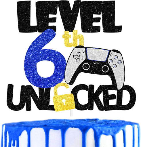 Teen Game Level Up 6th Happy Birthday Cake Topper: Video Game Night Birthday Party for Boys or Girls, Unlock Decorations