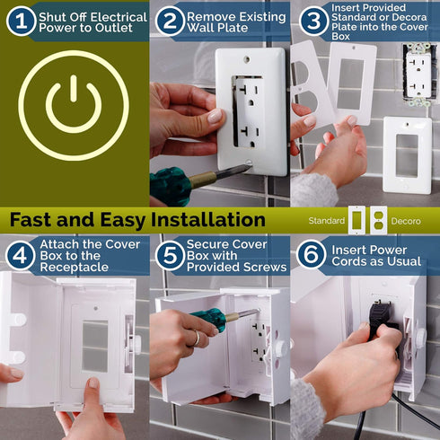 Baby Safety Outlet Cover BOX, 2 Pack Double Lock for Toddler Proofing, Easy Install with Extra Space for Plugs