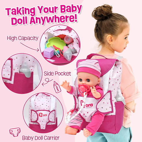 Playset, Backpack Set TUZT Baby Doll Accessories Baby Doll Care Toys with Changing Bag Feeding Doll Nappies Bottle
