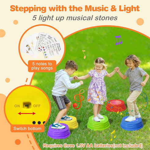 3 4 5 6 7 3-5 4-8 Music & Light up Stepping Stones for Kids, Non-Slip Toddler Balance Stepping Stone for Year Old