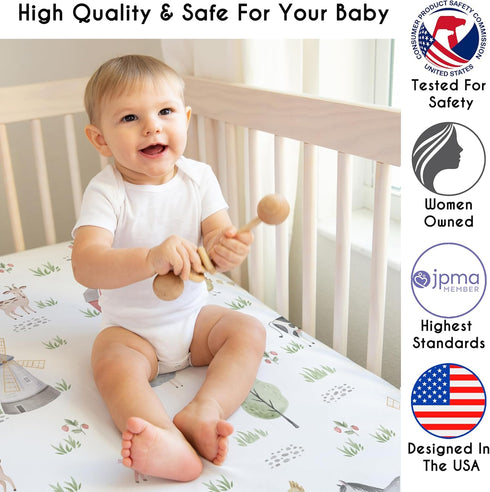 Sweet Jojo Designs Fitted Baby Crib Sheets (Farm Animals) - Standard Size for Boys or Girls, Infant Nursery, Toddler