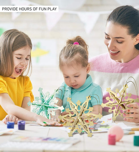 Puzzled 3D Puzzle Snowflake Ornaments - Wood Craft Construction Model Kit, Fun & Educational DIY Wooden Toy