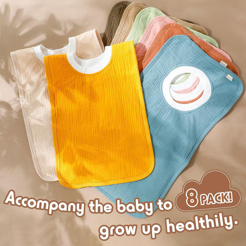 8 Newwiee Pcs Large Muslin Pullover Baby Bibs Full Coverage Toddler Slip on Absorbent Bib Waterproof Toddler Towel Bibs