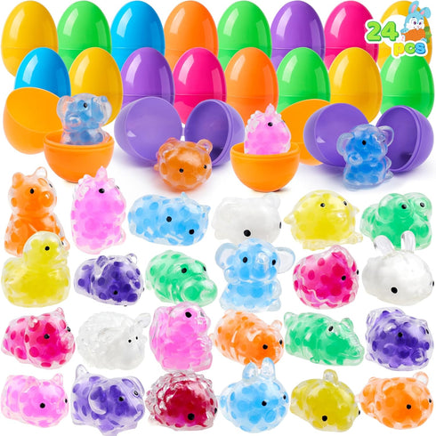 JOYIN 24 Pcs Easter Prefilled Eggs with Mochi Squishy Toy, Squeeze Toy