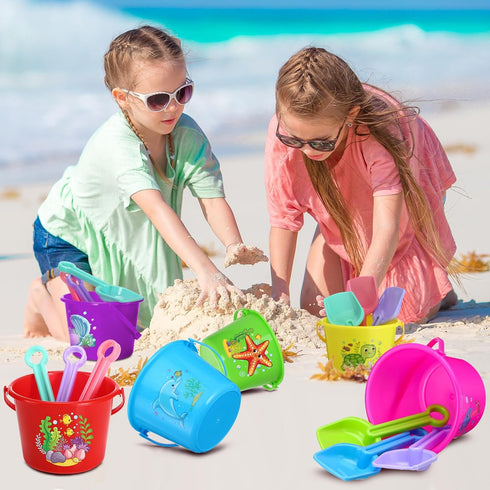 Leitee 50 Pieces Mini Plastic Sand Bucket for Kids, 6.3 Inch Small Beach Pail for Summer Beach Toys