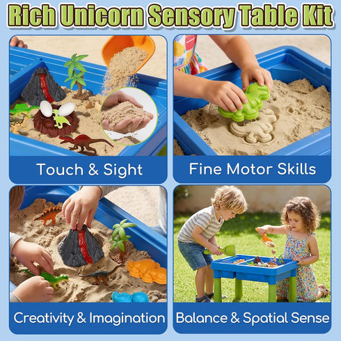 16 Lehoo Castle Dinosaur Sensory Table with Sand, Sand Table with Lid & Dinosaurs, Adjustable Legs, Indoor Outdoor