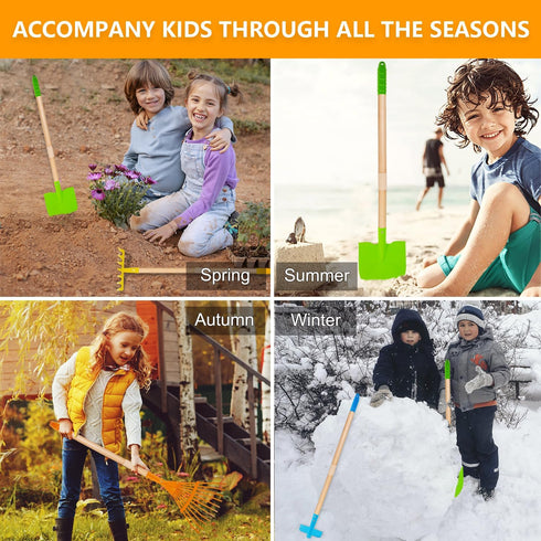 5Pcs 3 4 5 6 7 8 Kids Shovel, Rake for Leaves, Spade, Hoe and Broom, Kids Garden Tools, Gardening Yard Outdoor Toy
