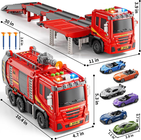 XINNOVEL 3-5, 6 3 4 5 6 7 8 Fire Trucks Toys for Toddlers Ages Folded Carrier Truck Race Track with with Lights