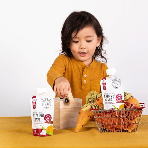 Serenity Kids Bone Broth Puree - Organic Veggies, 3.5 Ounce BPA-Free Pouch, Grass Fed Beef