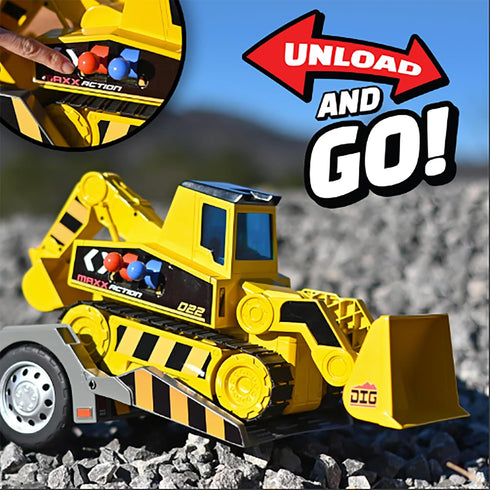 2-N-1 Sunny Days Entertainment Maxx Action Mega Mover Construction Truck and Trailer with Lights, Sounds and Motorized