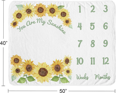 Sweet Jojo Designs Sunflower Girl Milestone Blanket Monthly Newborn First Year Growth Mat Baby Shower Memory Keepsake