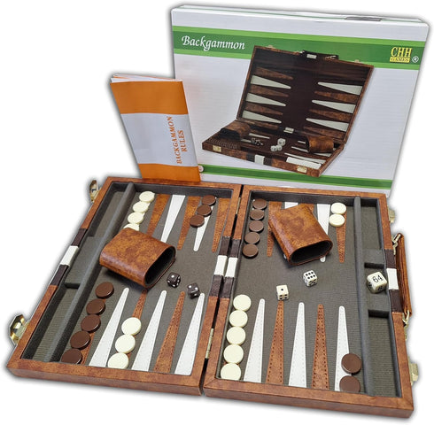 Brown and White Backgammon Set - CHH 18"