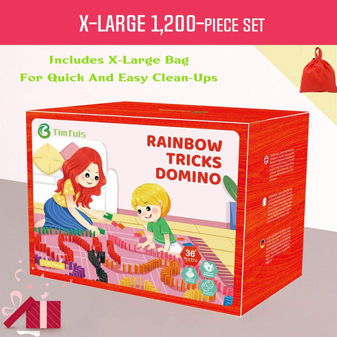 1200 Piece Dominoes Set for Kids - Colorful Wood Domino Tiles for Building, Stacking, Racing & Educational Play