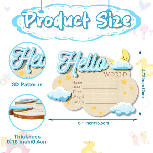 Yezirzax 6.1 4.72 Inch Baby Announcement Sign, Cloud Shape Wooden Hello World Newborn Sign, Personalized Birth
