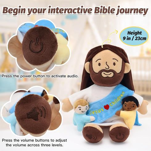 9" Yelakey Talking Jesus Plush for Kids, Jesus Loves Children Stuffed Doll for Church Easter and Baptisms Favors, Jesus