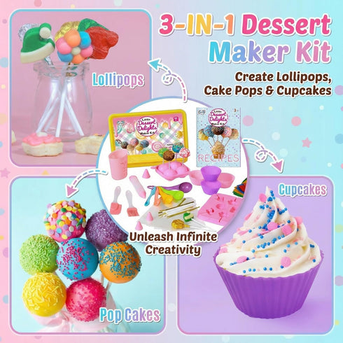 Sets Cake Pop Kit,Kids Baking for Kids,Lollipop Making Kit for Girls,Chocolate and Cupcake Making Includes Silicone