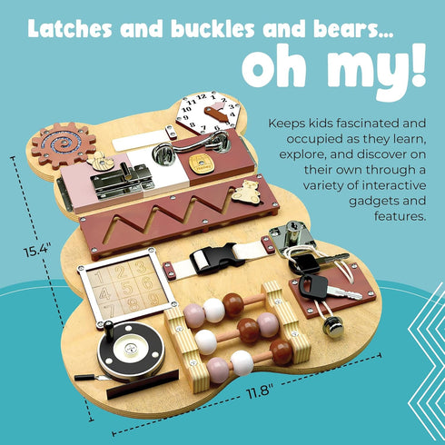 Busy Board for Toddlers, Bear Shaped Montessori Activity Board, Sensory Travel Toys for Quiet Learning