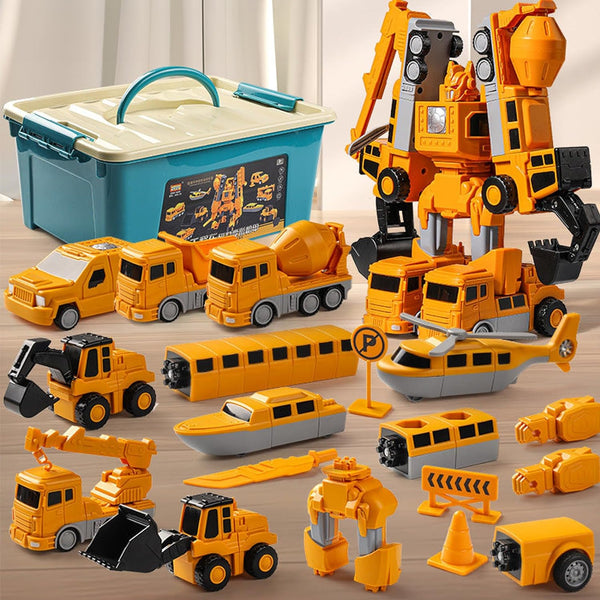 Magnetic Transform Engineering Car Toys - Assembled with Storage Box, 35 Pieces for Toddlers 3-5, Outdoor Activities