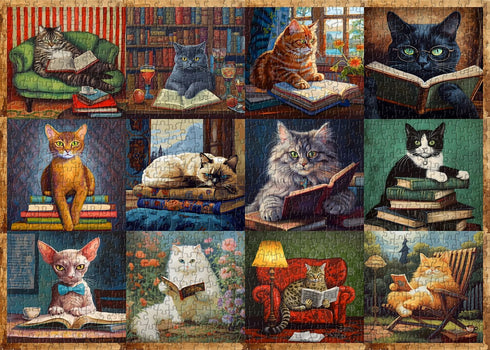 PICKFORU Vintage Cat Puzzles for Adults 1000 Pieces and up, Funny Puzzles Collection Cat Books, Retro Animal Puzzle for Cat Lovers