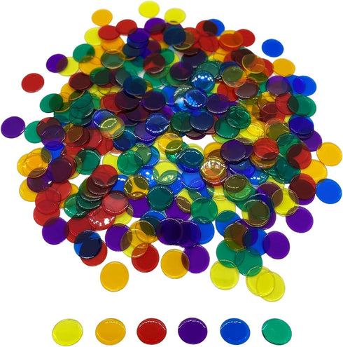MR CHIPS 300 Count Plastic Bingo Chips for Games, Solid and Transparent Colors, 19 Color Choices, 3/4 Inch 7/8
