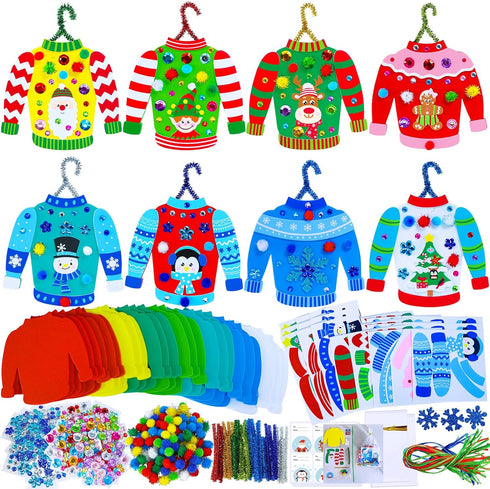 Winlyn 24 Sets Christmas Craft Kits Winter Crafts DIY Ugly Sweater Ornaments
