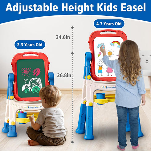 2-4 2 3 4 Kids Easel for Toddlers Age Art Magnetic White Board & Chalkboard Double Side Adjustable Stand Drawing