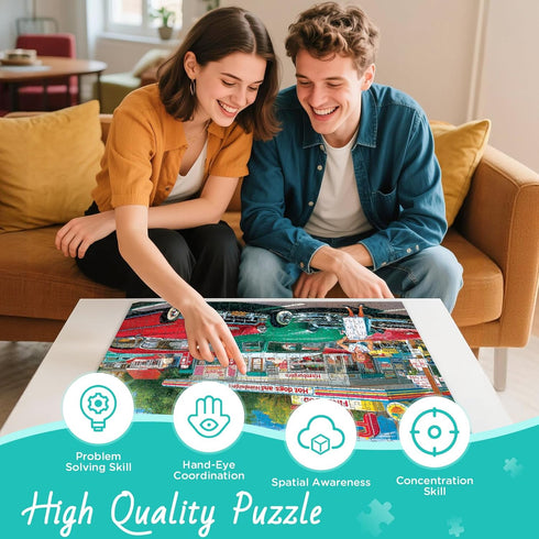 XAPAEG 500 500 12+, 20.5 15 Pieces Jigsaw Puzzles, Retro Style piece Puzzles for Adults, Car and Food Station Jigsaw