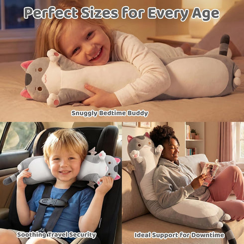 5 120% 36 Mewaii Long Cat Plush Sizes, Extra Filling Giant Plushness Kids Body Pillow, Kawaii Cute Grey Cat Stuffed
