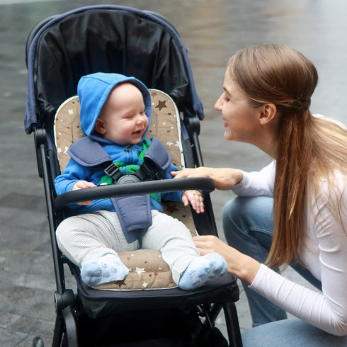 Baby Stroller Cushion, Infant Car Seat Insert, Reversible Universal Soft Newborn Stroller Mat, 100% Cotton Cover