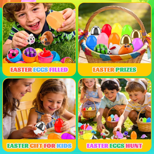 100 KissFuture PCS Prefilled Easter Eggs with Toys, Easter Eggs Filled for Egg Hunt, Easter Basket Stuffers for Kids