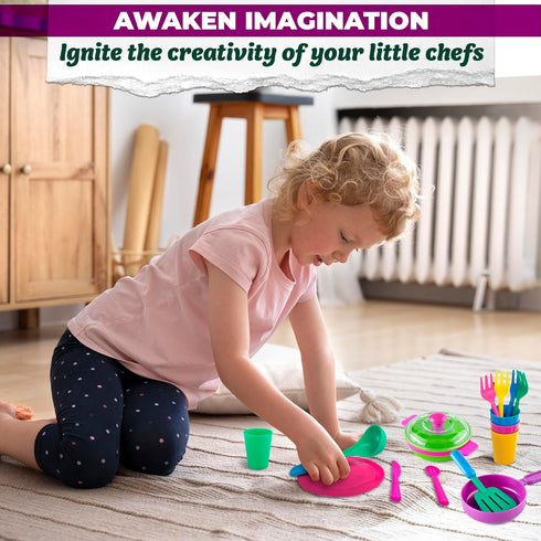 Kids Kitchen Playset Dishes - 27Pcs Toy Plates and Bowls Sets for Outdoor Play Accessories