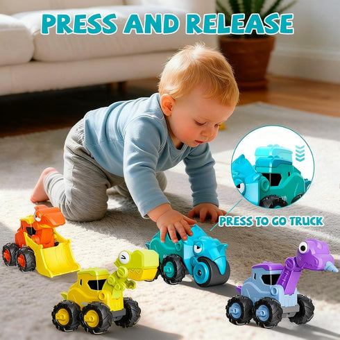 Snugzy 1-3,4 Set,Infant 12-18 Press to Go Car Toys for Toddler PCS Push Go Dinosaur Racing Car Playing Vehicle