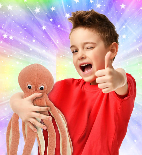 DolliBu Orange Octopus Super Soft Stuffed Animal, Cute Realistic Plush Toys for Girls, Boys, Adults - 15 Inches