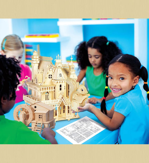 Puzzled 3D Puzzle Water Mill Set - Wood Craft Construction Model Kit, Fun Educational DIY Toy to Build and Paint
