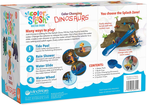 Playset 3 MindWare Dinosaur Color Splash Water Park Bathtub - Interactive Bath Toys with Color Changing Dinosaur