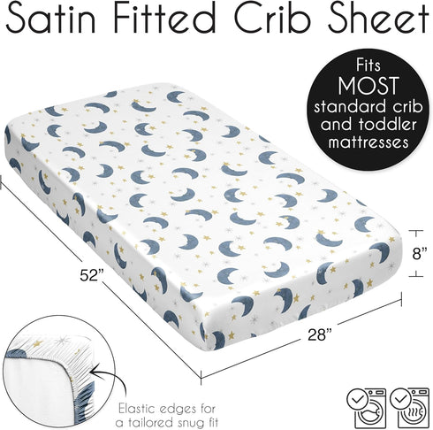 Sweet Jojo Designs Moon and Star Boy Girl Unisex/Gender Neutral Baby Satin Fitted Crib Sheet Infant Newborn Nursery