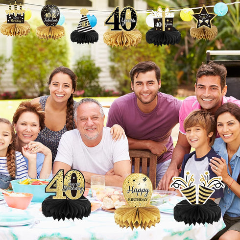 9 Pieces 40th Birthday Decoration - Cheers to 40 Years Honeycomb Centerpieces for Tables, Party Decor Supplies