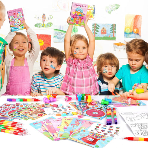 168Pcs Set BenLouis Candyland Party Favors Ice Cream Donut Coloring Book Crayon Stickers Bulk for Kids Cupcake Lollipop