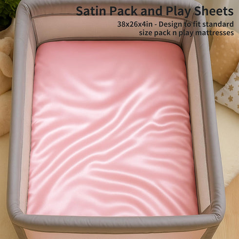 Pack 2 Pack 27x39 Inch Pro Goleem Satin and Play Playard Sheet, Fitted Great for Baby Hair Silky Feeling Playard
